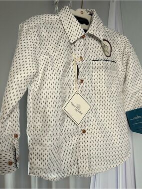Craft & Flow Kids' Cream Button-Down Shirt with Brown Dot Print